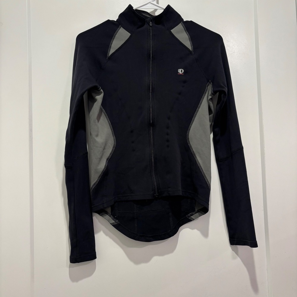 Pearl Izumi Womens Cycling Jersey Medium Black Grey Full Zip Long Sleeve Thermal